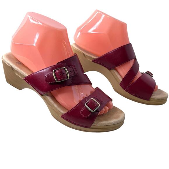 Dansko Shoes - Dansko Karena Leather Buckle Strap Comfort Sandal in Red Wine Casual Women's 7.5